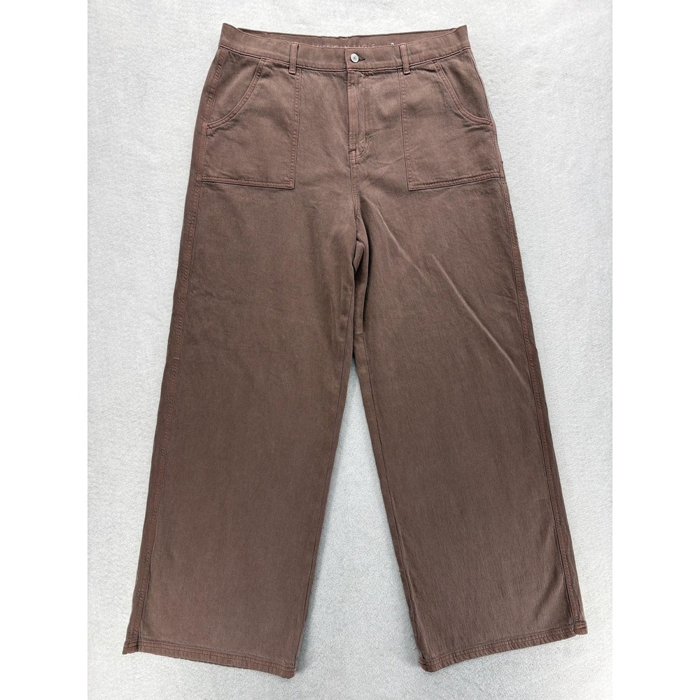 American Eagle Super High Rise Baggy Wide Leg Jeans Womens 16 Tall Brown Stretch